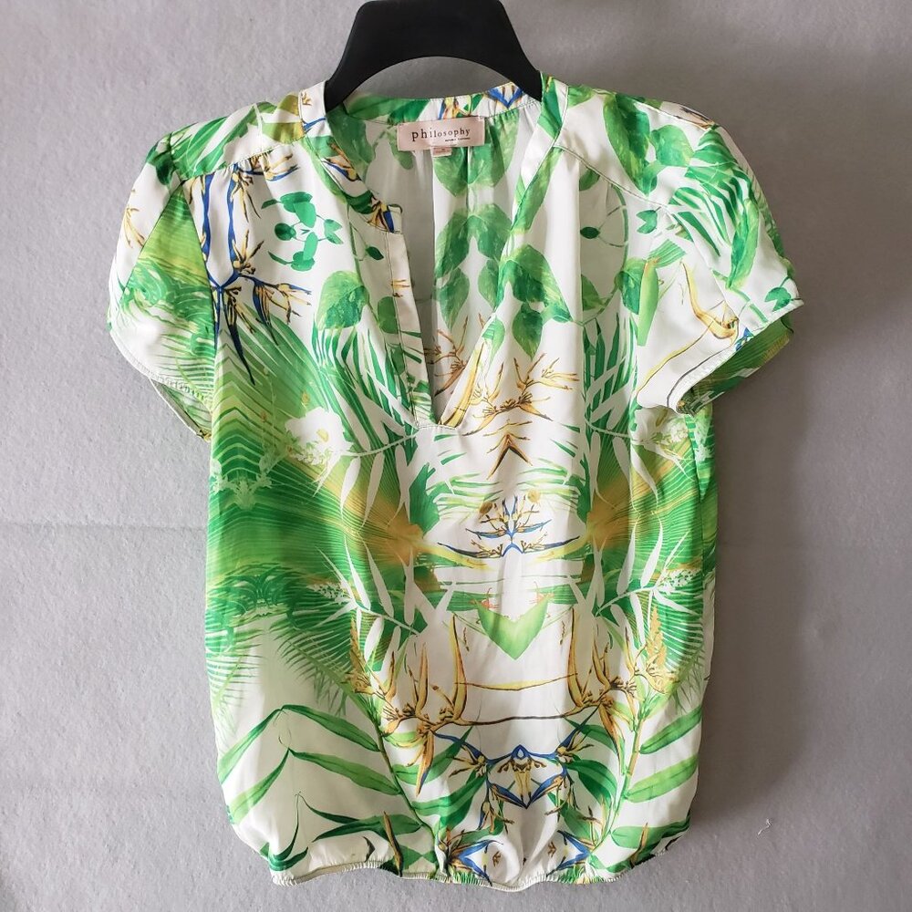 Philosophy Republic Clothing Womens S Tropical Print Blouse 100 Percent Poly EUC